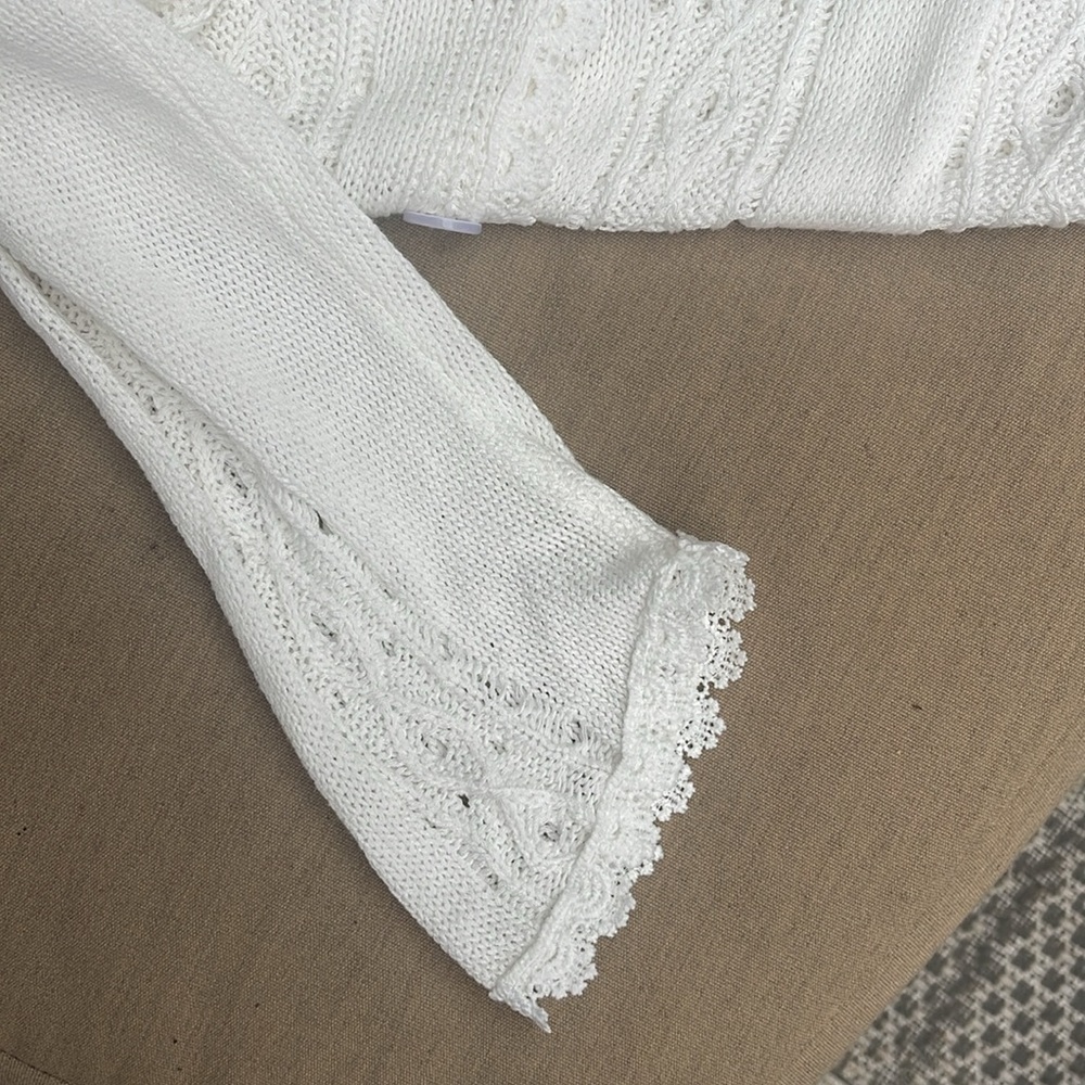 Romantic White Lace Knit Button Cardigan Cottagecore Feminine M - Picture 7 of 8